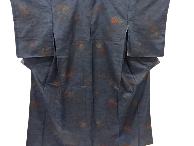 JAPANESE KIMONO / SILK / DORO OSHIMA TSUMUGI / DYE / WAVES & KIKU & PEONY